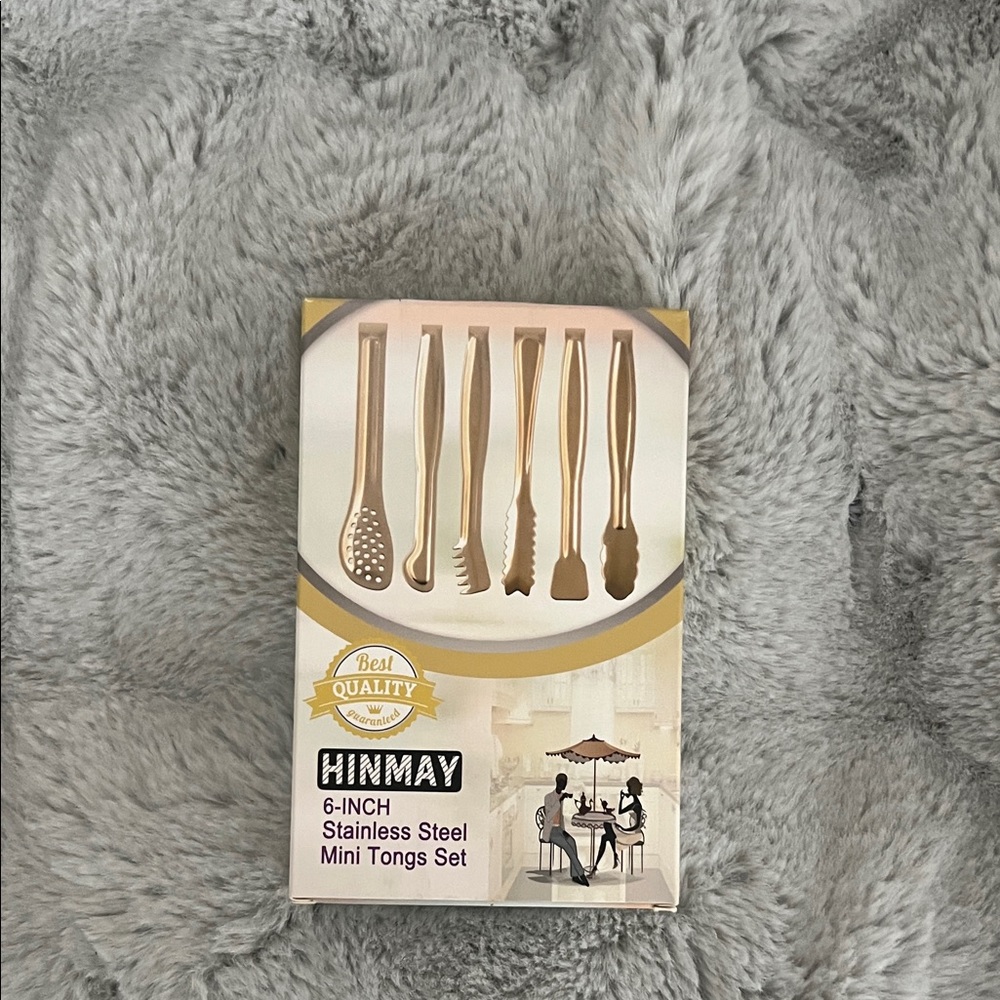 6-Inch Stainless Steel Mini Tongs Set - Gold Tone